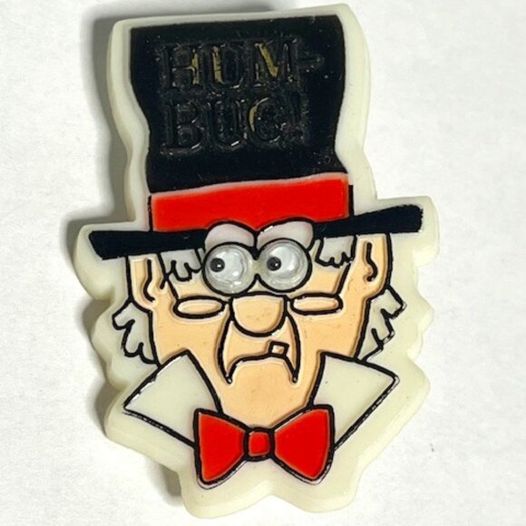 VTG Scrooge HUM-BUG! Googly Eyes Black Top Hat Spectacles Bow Tie Pin 1.5"x2.25" - Picture 3 of 12